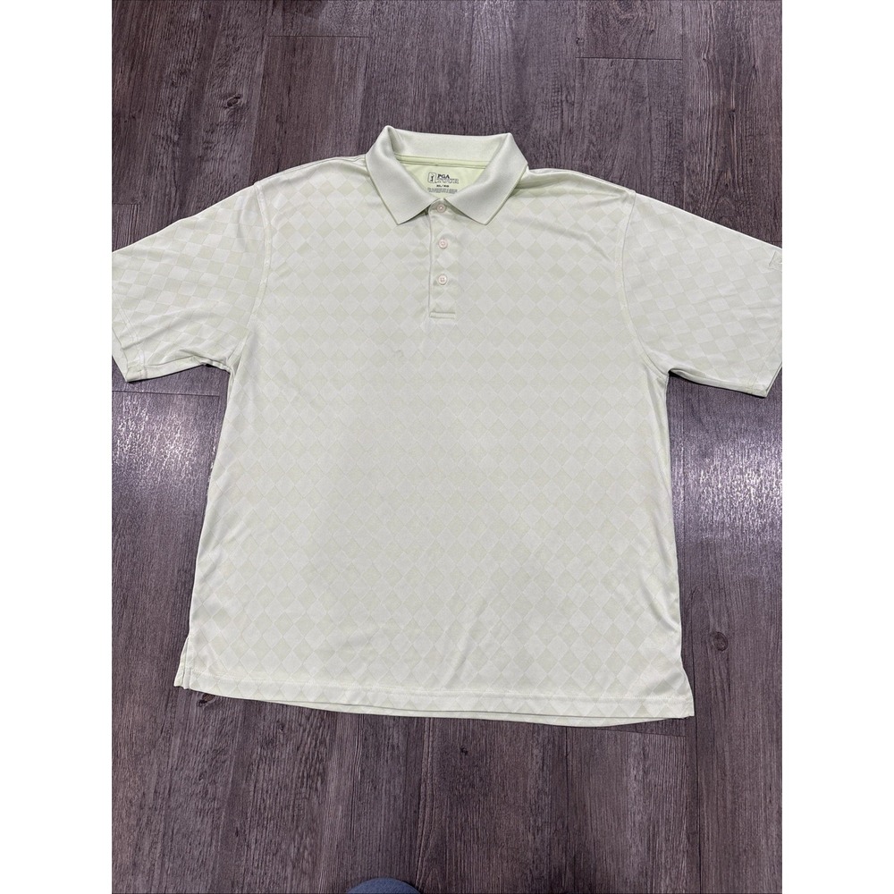 PGA Tour Mens Green Checkered Polo Shirt XL Short Sleeve Golf Tee